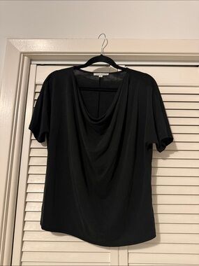 Green Envelope Black Draped Cowl Short-Sleeve Tee